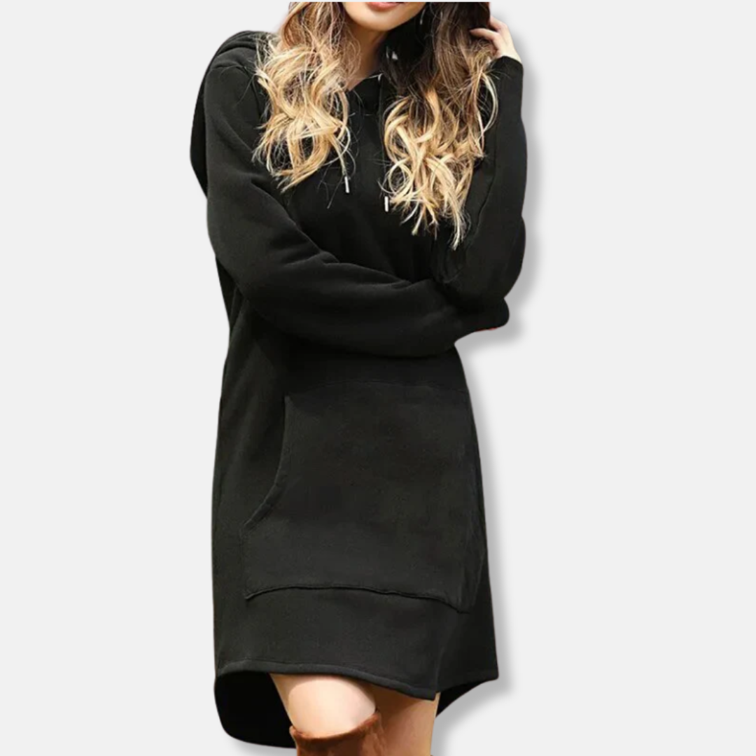 Women’s Hoodie Dress – Relaxed Fit – Cotton Blend – Long Sleeve with Pocket and Hood