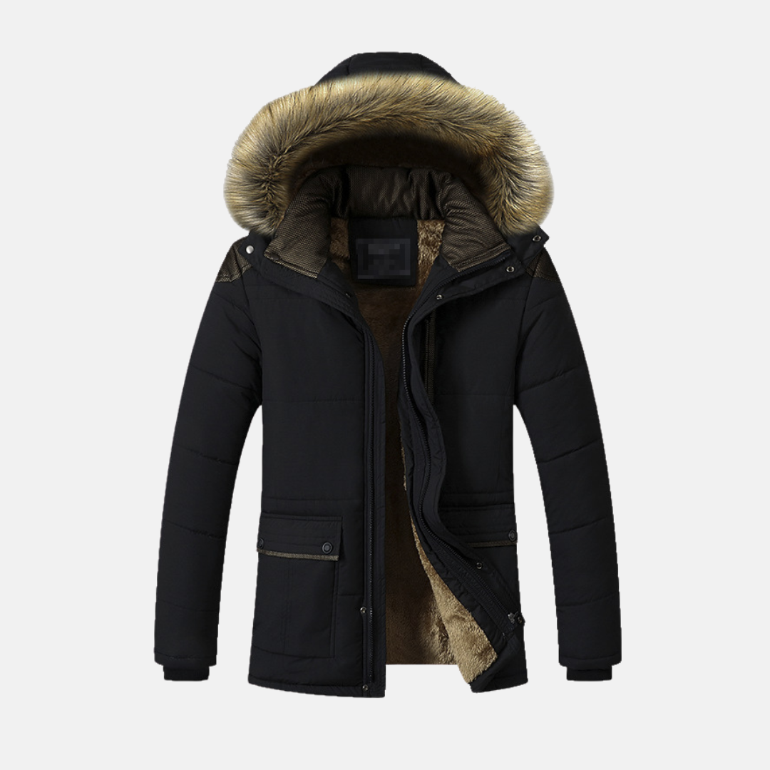 Nordisk Flair Men's Parka Jacket With Quilted Fit And Faux Fur Lining Detachable Hood Mid Length For Winter Weather