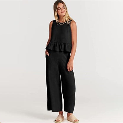 Pon Women's Two Piece Summer Dress Set With Cropped Top And Wide Pants In Bold Vibrant Colors