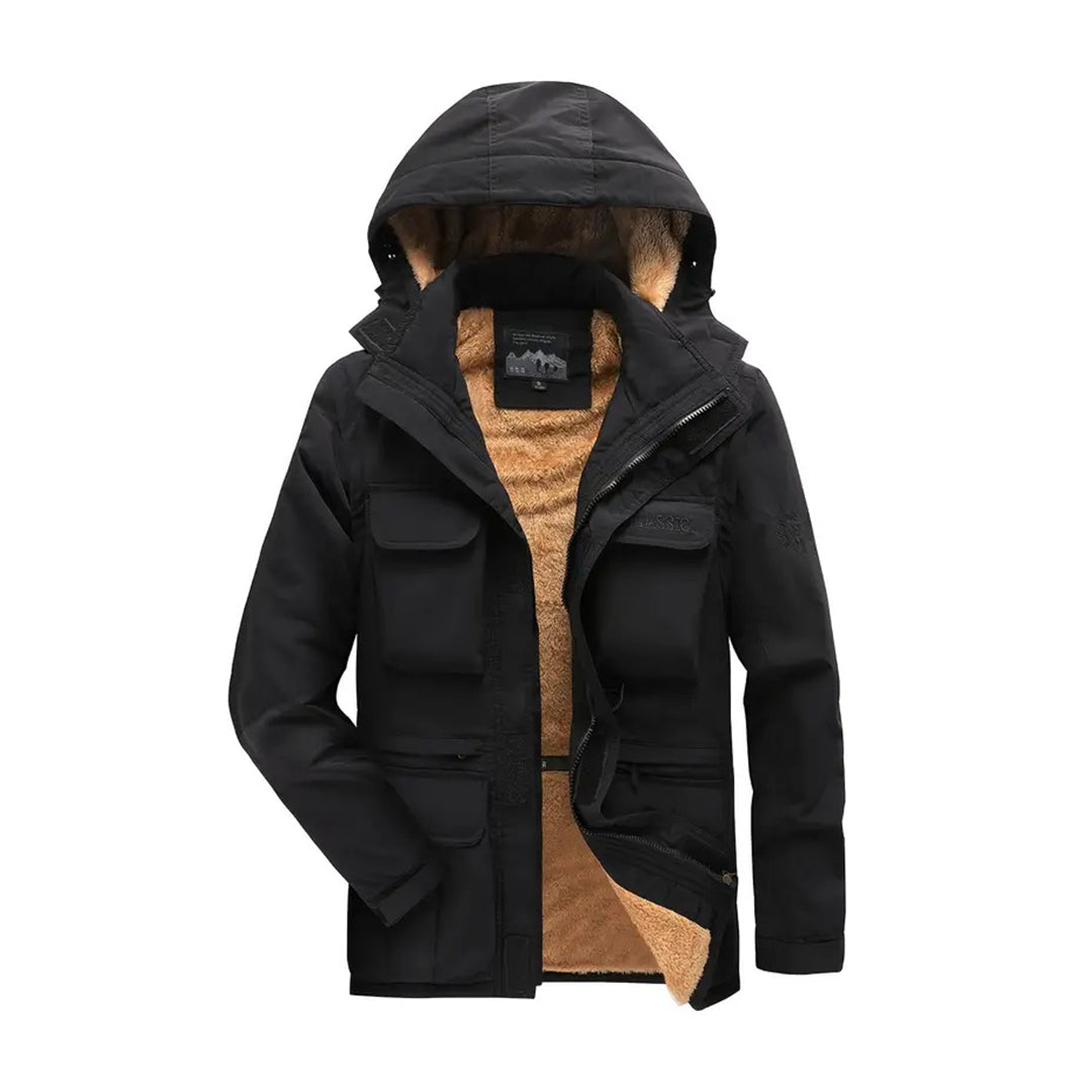 Mens Jacket Casual Fit Weather Resistant Faux Fur Lined Detachable Hood Winter Outerwear For Cold Weather