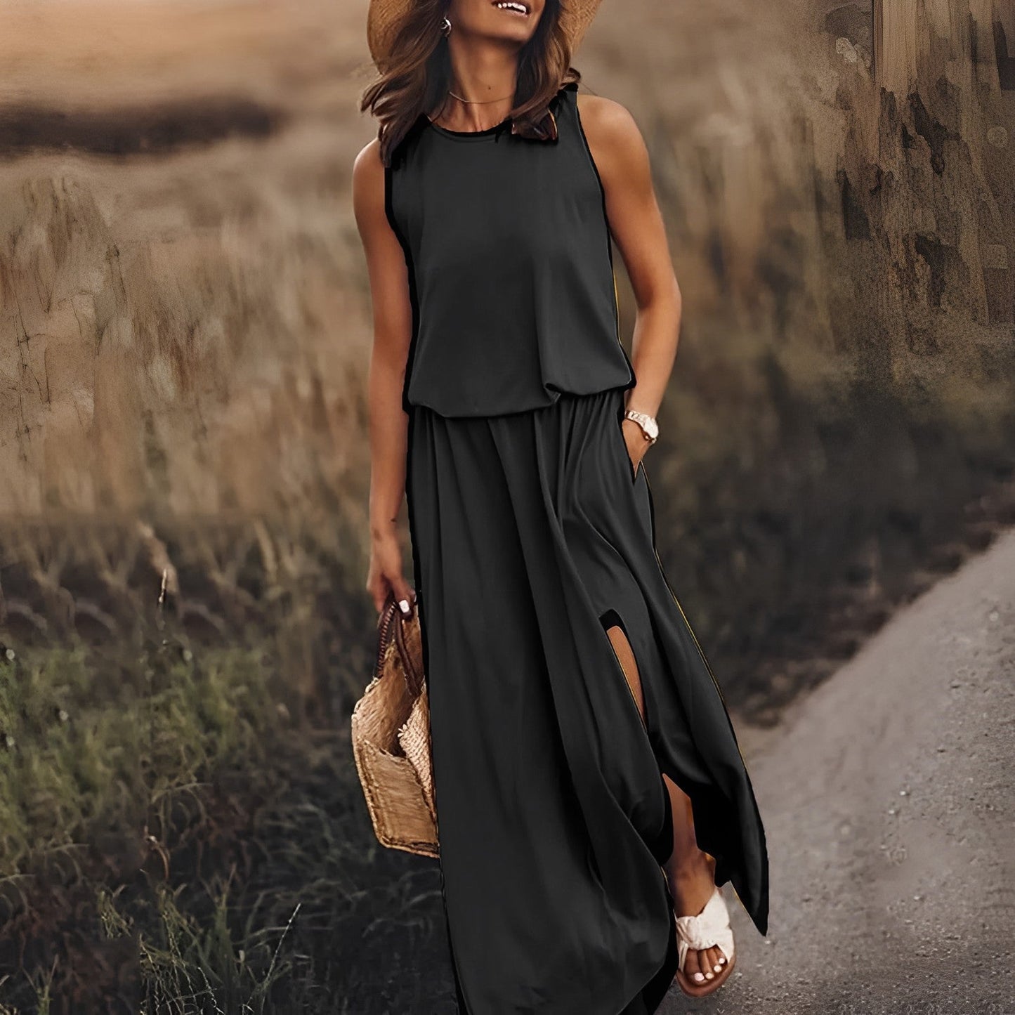 JONNA Dress Breathable Sleeveless Long Retro Style for Travelers Elegant Colorful Travel Dress