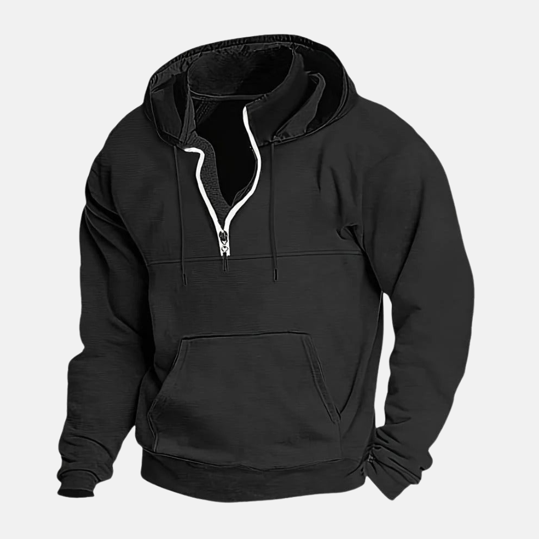 Men's Cotton Blend Quarter Zip Hoodie With Layered Collar For Relaxed Everyday Comfort