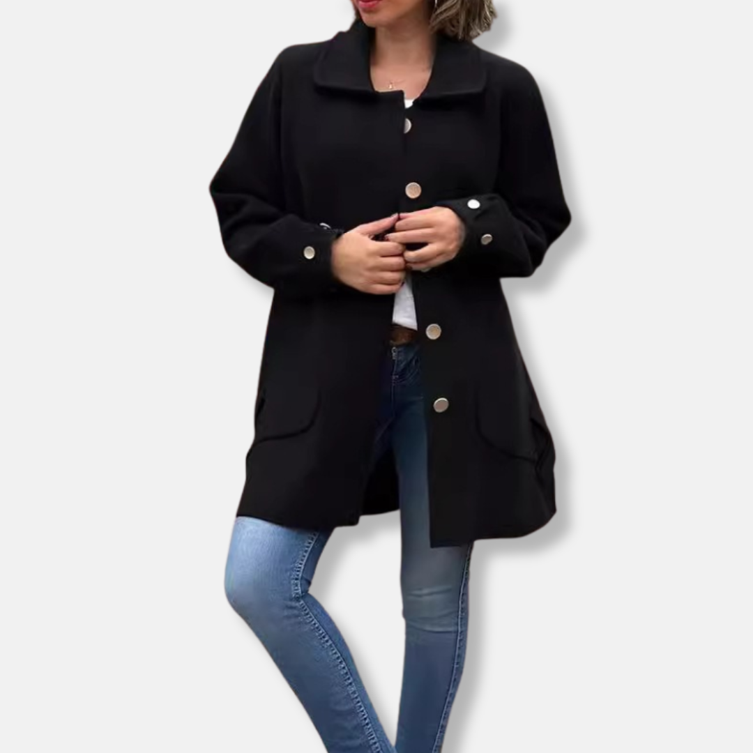 Women’s Coat - Knit Blend - Relaxed Fit - Mid-Thigh Length - Single-Breasted