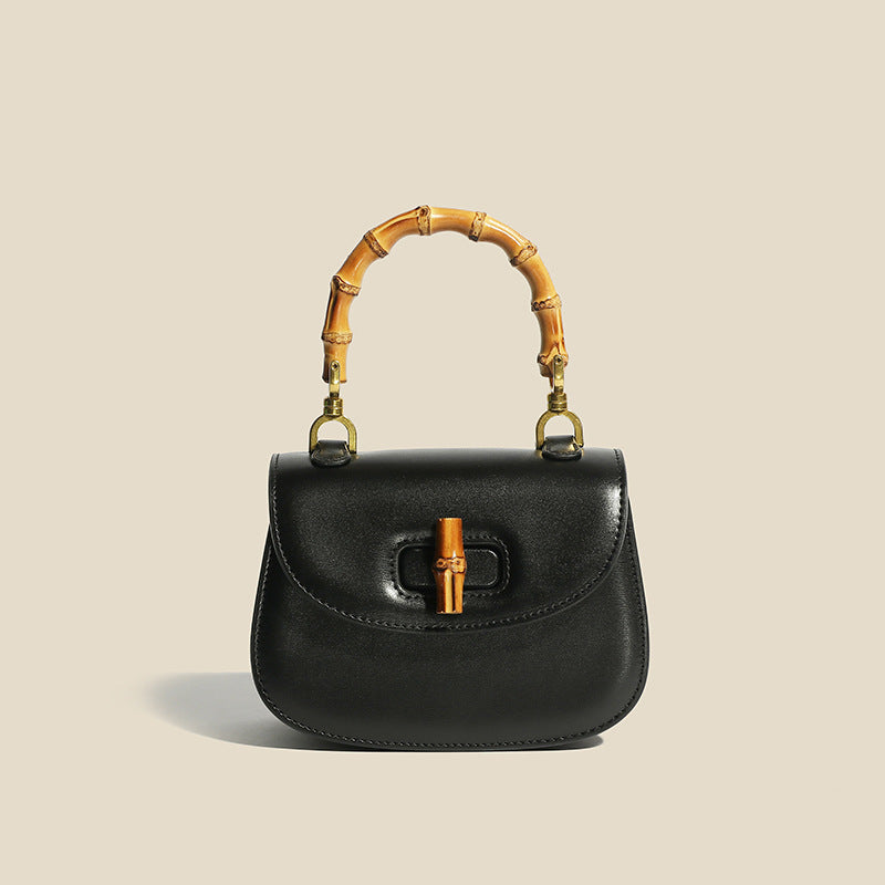 Sophie Leather Bag With Bamboo Handle Elegant Timeless Structured Design For Stylish Women