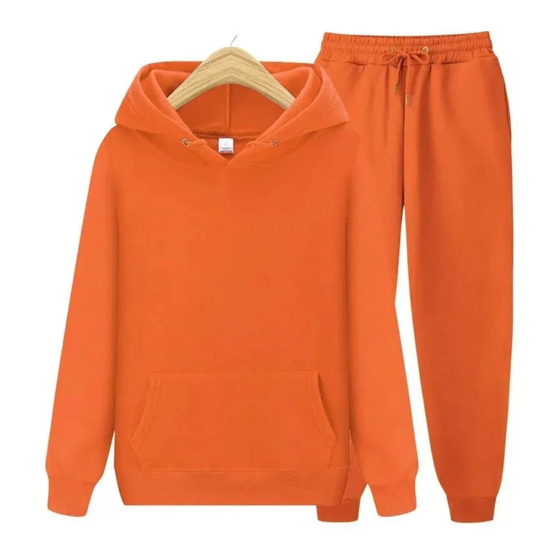 Blake Plain Hooded Tracksuit Set Unisex Cotton Blend Fleece Jogger Suit For Casual Comfort