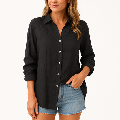 Women's Blouse - Loose Oversize Model - Button Closure - Linen