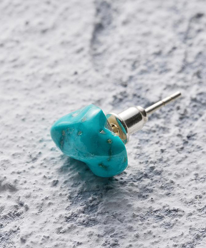Boucles d'oreilles à tige asymétriques en argent sterling bleu et turquoise pour hommes et femmes - TrendAura