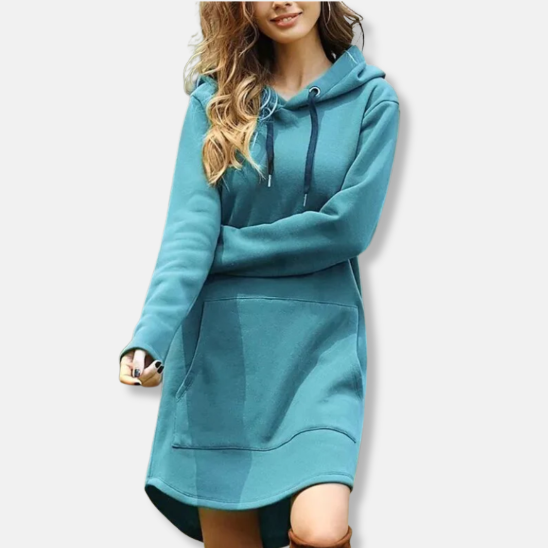 Women’s Hoodie Dress – Relaxed Fit – Cotton Blend – Long Sleeve with Pocket and Hood