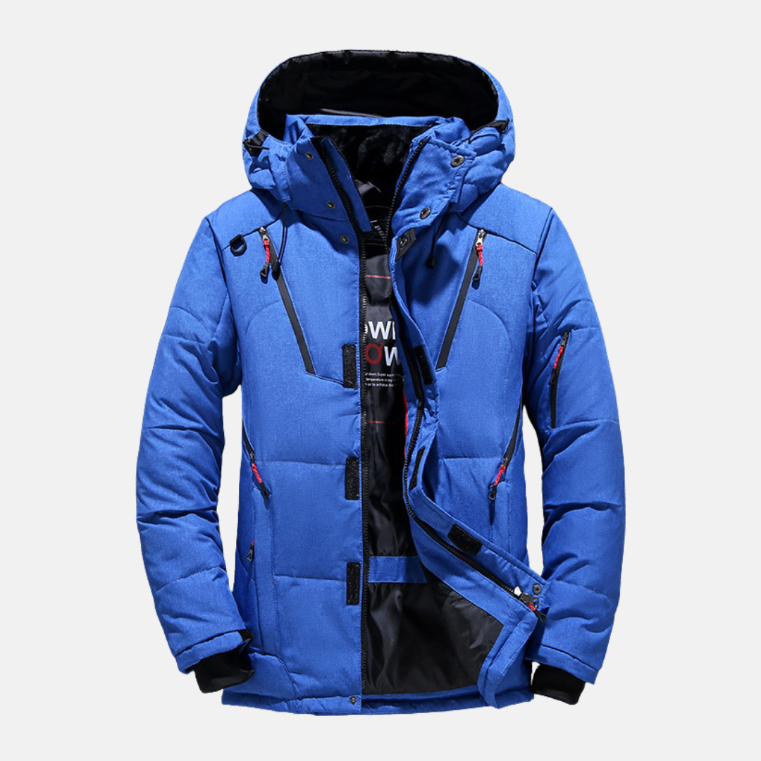 Men's Insulated Padded Hooded Jacket with Relaxed Fit and Hip Length Winter Coat