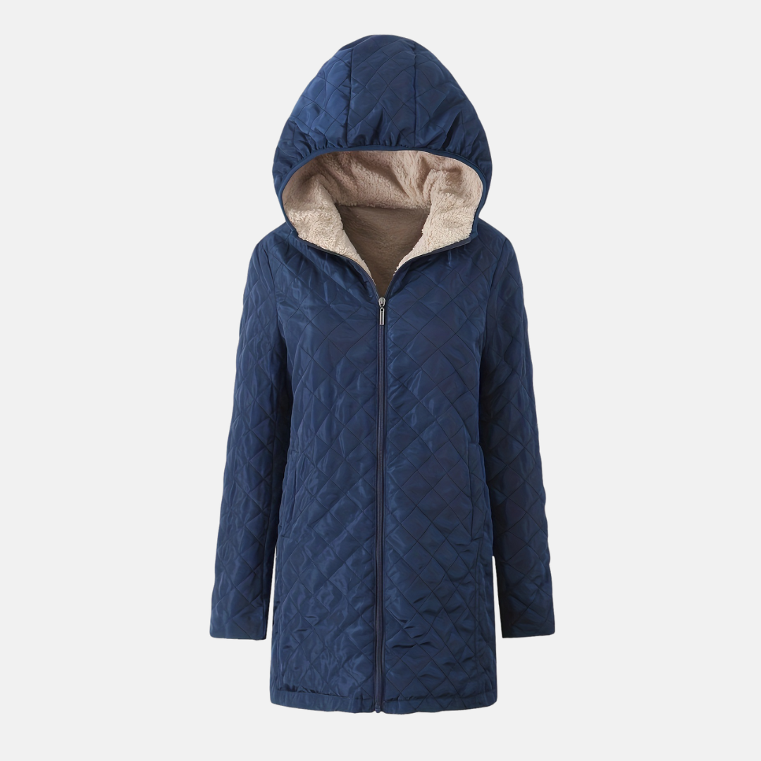 Women’s Hooded Jacket – Quilted Padded – Plush Lined – Relaxed Fit Mid-Thigh Length