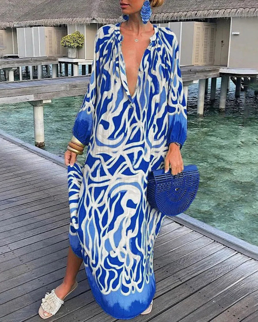 Dorinne | Women's Boho Spring Dress - Stylish Long Dress with Airy Sleeves