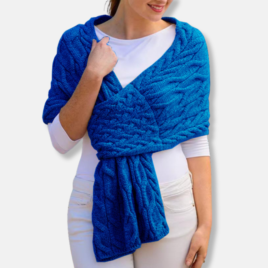 Women’s Shawl Scarf - Wool - Cable Knit Pattern - Long Coverage