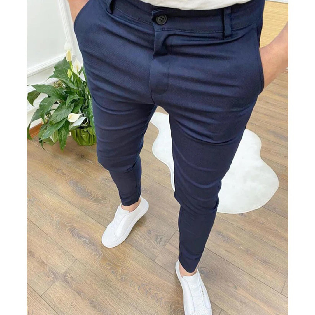 Roman Slim Fit Trousers For Men Cropped Ankle Modern Tapered Leg Smart Casual All Season