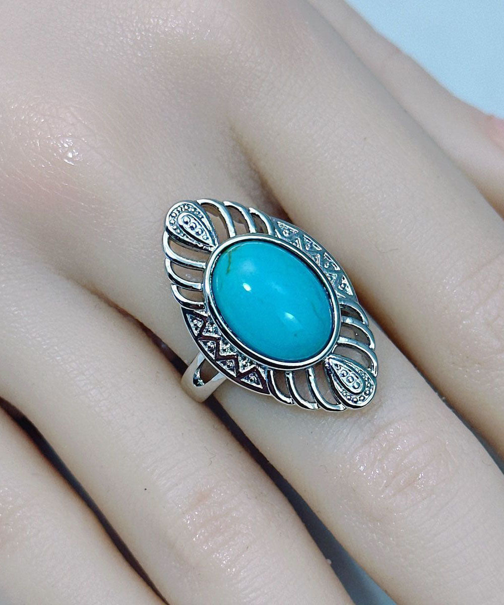 Bagues bohèmes en argent sterling bleu turquoise ajourées - TrendAura