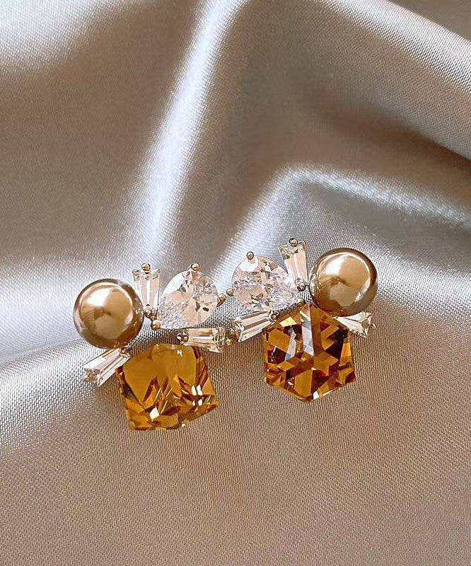 Boucles d'oreilles à tige en alliage de perles de cristal marron bohème - TrendAura