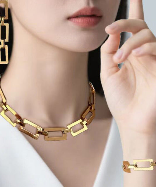 Ensemble de trois boucles d'oreilles pendantes, bracelet et collier lariat en alliage de cuivre doré de Bohême - TrendAura