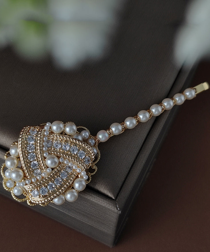 Épingle à cheveux bohème en cuivre doré et incrustée de perles et de zircons - TrendAura