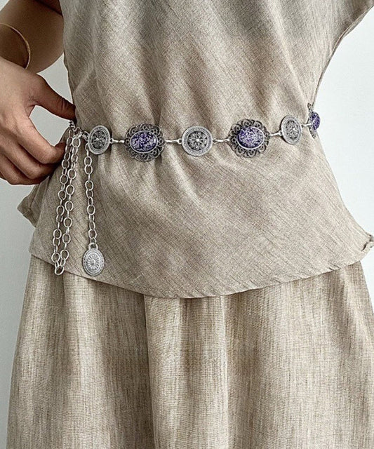 Chaîne de corps bohème en alliage métallique violet avec pompon creux - TrendAura