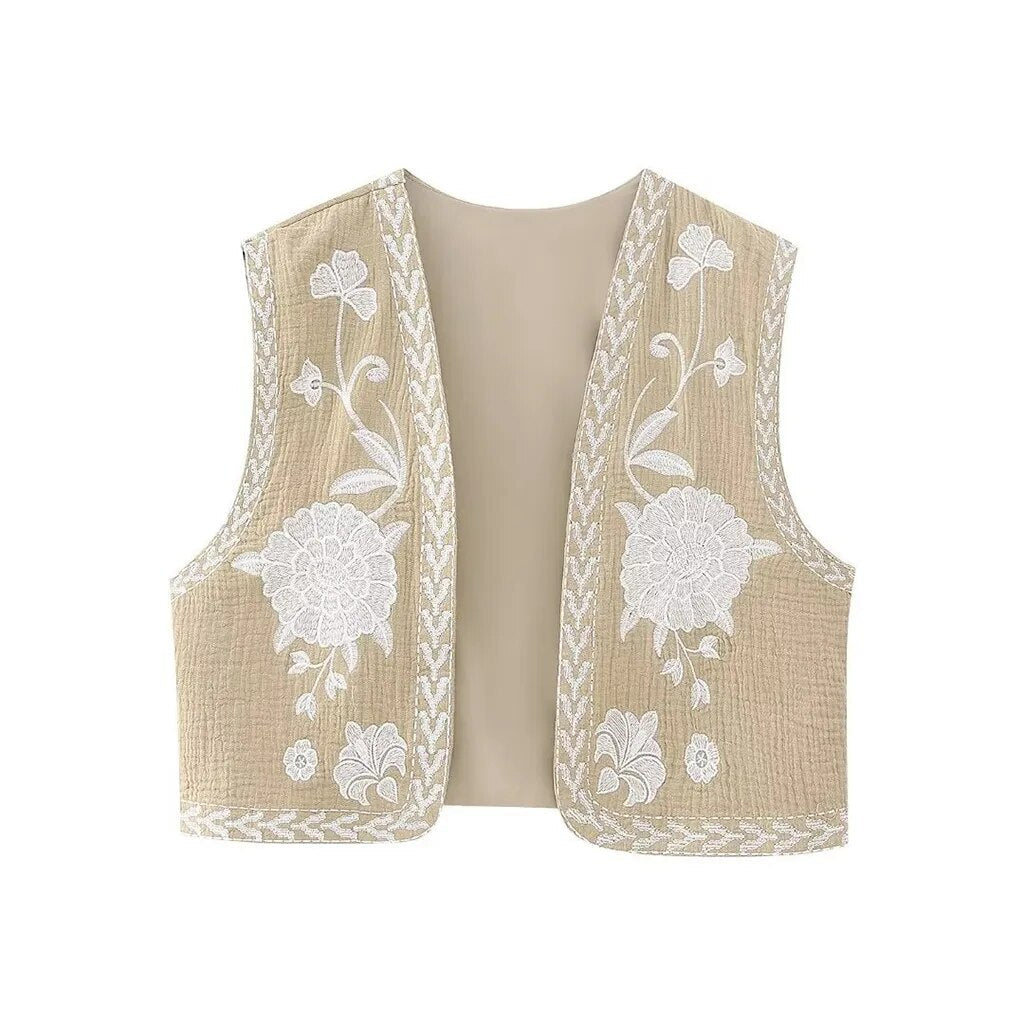 Women's Boho-Style Floral Vest with Open Front and Lightweight Design