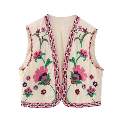 Women's Boho-Style Floral Vest with Open Front and Lightweight Design