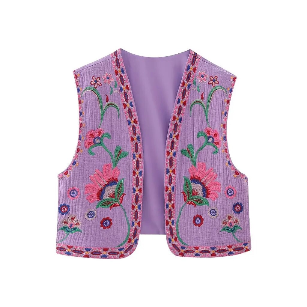 Women's Boho-Style Floral Vest with Open Front and Lightweight Design