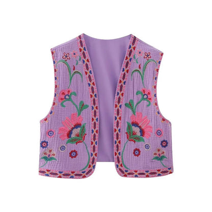 Women's Boho-Style Floral Vest with Open Front and Lightweight Design