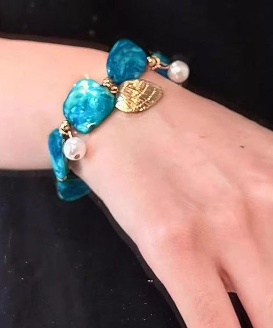 Bracelet à breloques asymétriques en alliage bleu bohème avec coquillages pour les fêtes - TrendAura