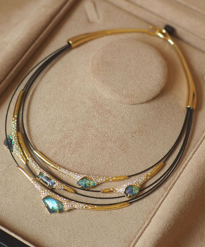 Collier ras du cou bohème à plusieurs couches, patchwork de zircons dorés et cuivre, colorblock bohème - TrendAura