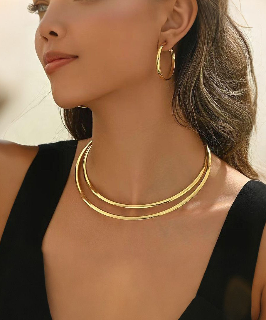 Ensemble deux pièces de boucles d'oreilles créoles et ras du cou en alliage de cuivre style bohème - TrendAura
