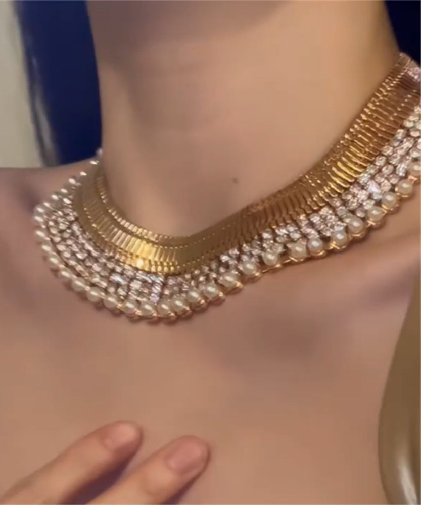 Collier bohème en alliage de cuivre doré et perles de zircone graduées - TrendAura
