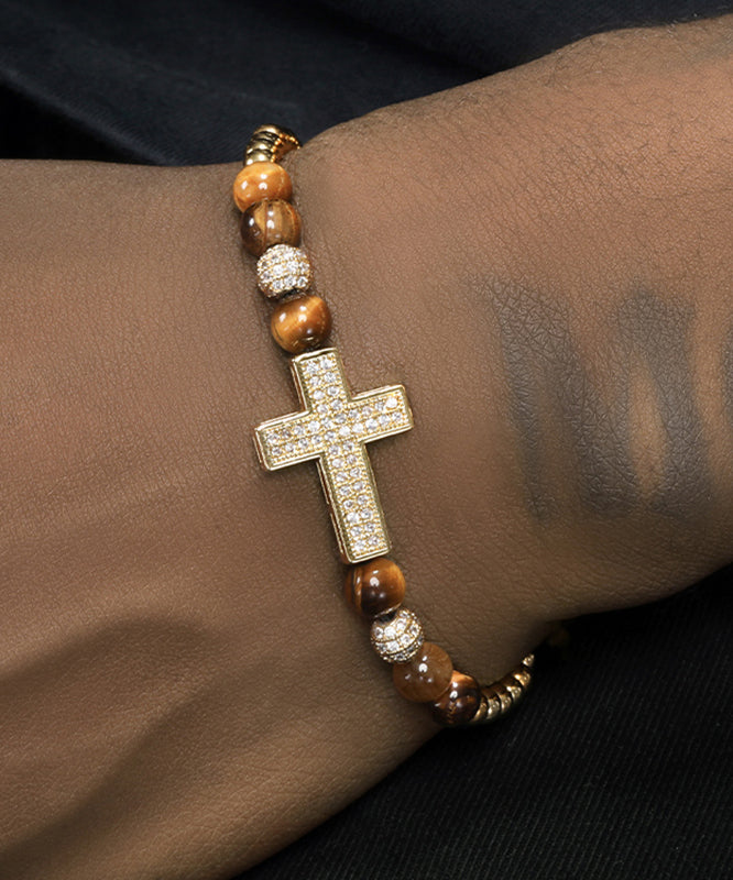 Bracelet à breloques Boho pour homme, croix en zircon doré et cuivre - TrendAura