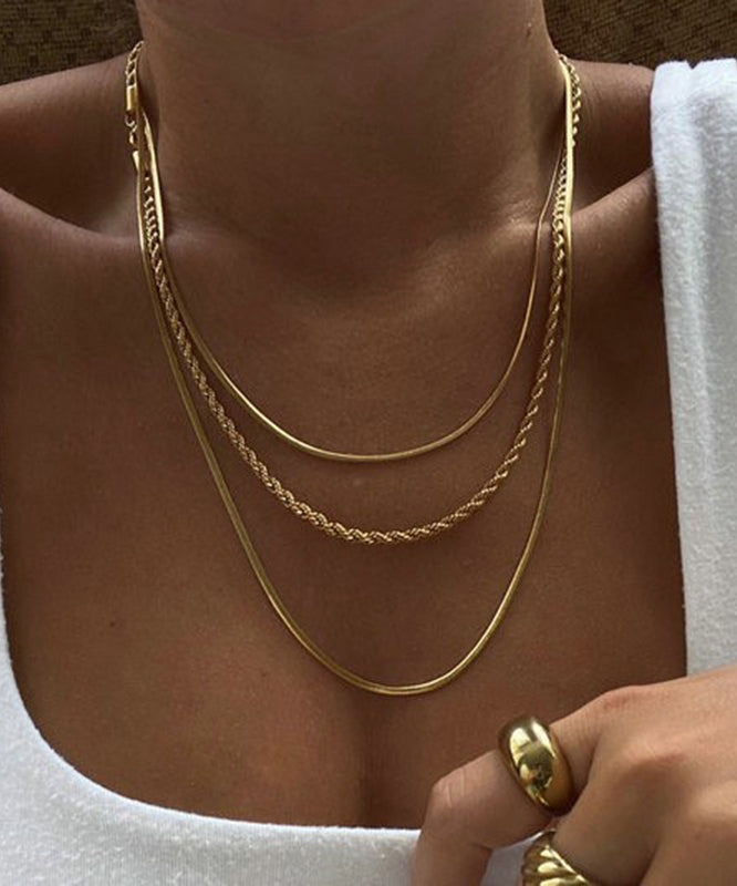 Collier bohème à trois rangs en alliage d'acier inoxydable doré - TrendAura