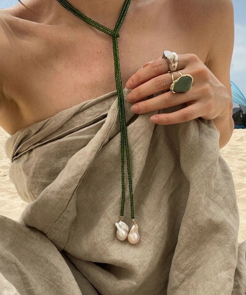 Collier pendentif en perles d'alliage vert bohème - TrendAura