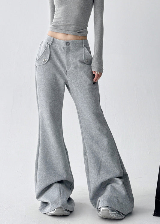 Pantalon boho gris oversize en coton à pattes d'éléphant pour l'automne - TrendAura