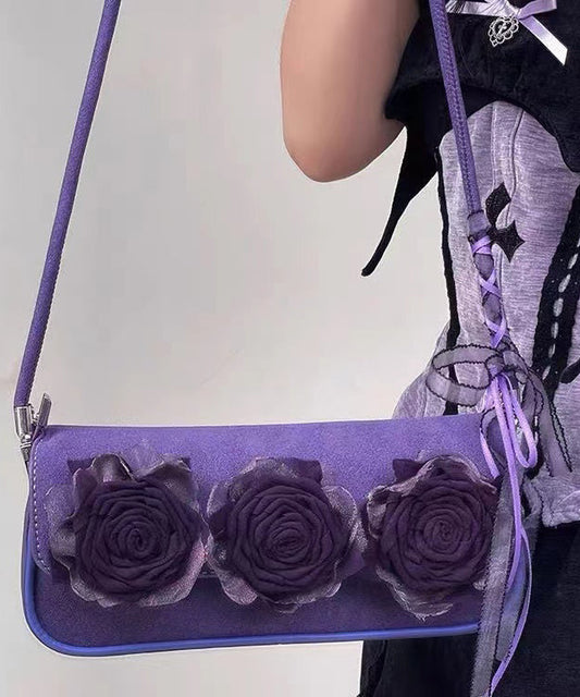 Sacs à bandoulière en similicuir durable décorés de fleurs violettes style bohème - TrendAura