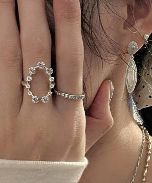 Ensemble de trois bagues ouvertes en acier inoxydable et zircon Boho Silk - TrendAura