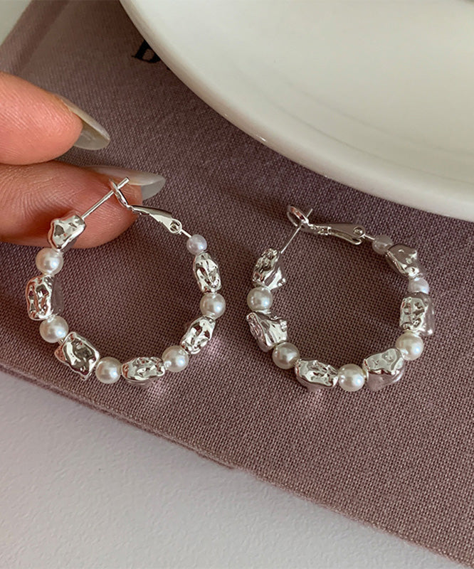 Boucles d'oreilles créoles Boho Silk en alliage d'argent sterling et de perles - TrendAura