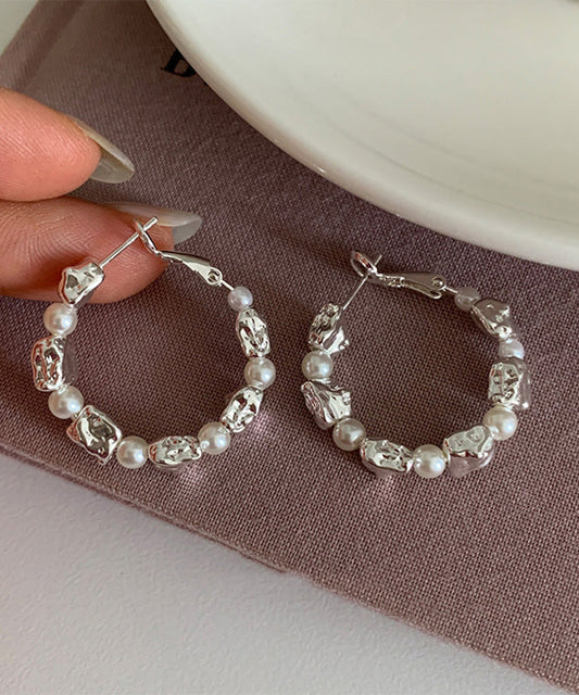 Boucles d'oreilles créoles Boho Silk en alliage d'argent sterling et de perles - TrendAura