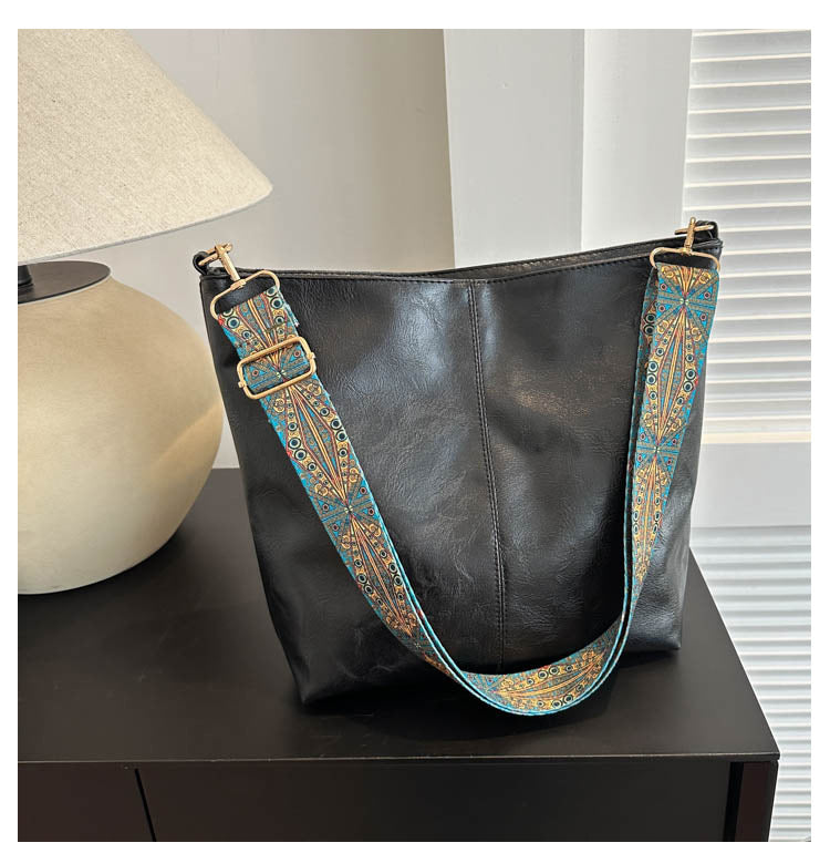 TrendAura Isla - Vegan Leather Embroidered Bucket Bag for Everyday Style and All Season Versatility