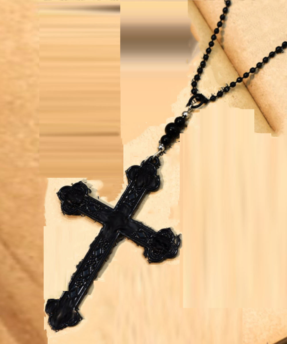 Collier avec pendentif en forme de croix en alliage noir - TrendAura