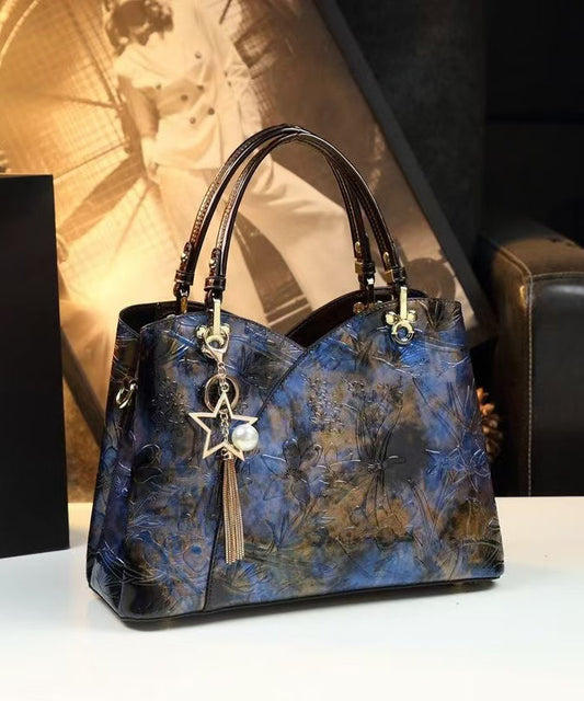 Sac fourre-tout en cuir de veau durable bleu gaufré - TrendAura