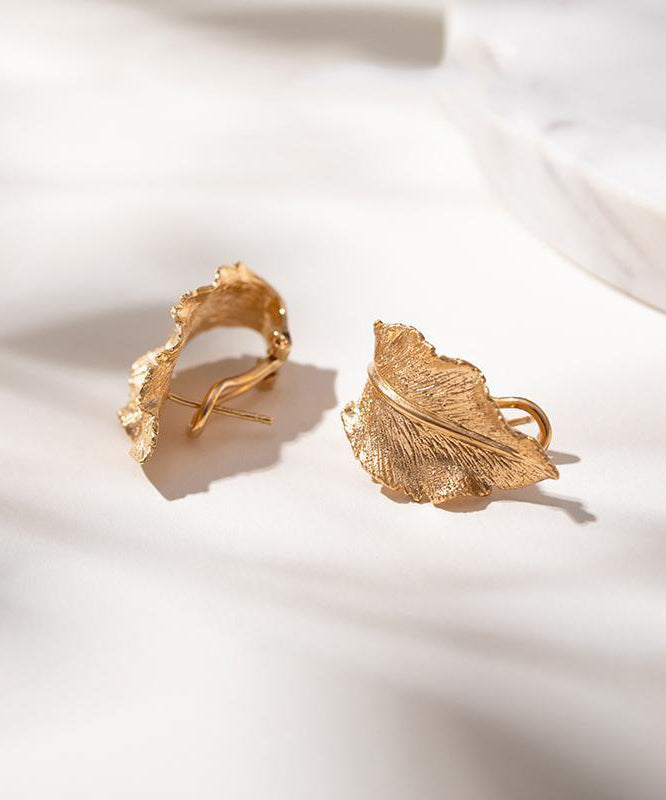 Boucles d'oreilles créoles en cuivre doré avec feuille - TrendAura