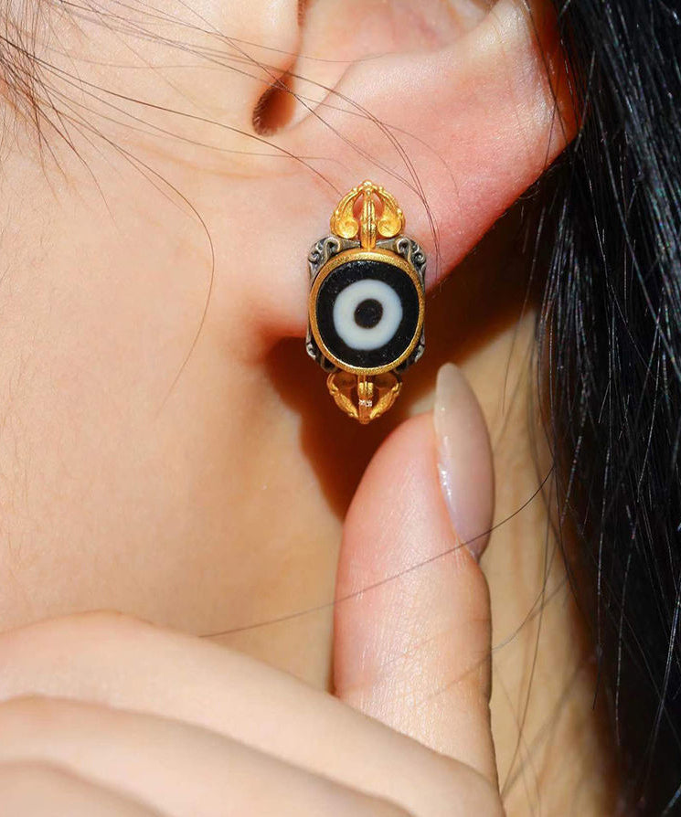 Boucles d'oreilles à tige en argent sterling doré et incrustées d'agate - TrendAura
