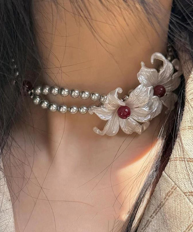 Collier de perles graduées en alliage de cuivre gris à double couche et perles iris - TrendAura