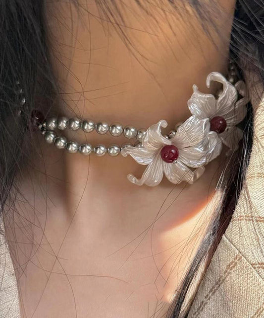 Collier de perles graduées en alliage de cuivre gris à double couche et perles iris - TrendAura