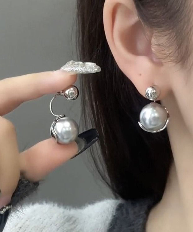 Boucles d'oreilles créoles en argent sterling et perles grises - TrendAura
