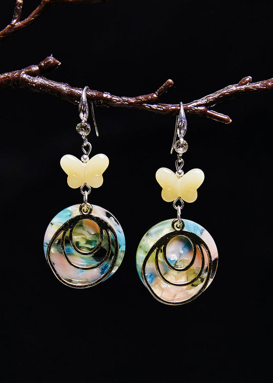 Boutique Boucles d'oreilles pendantes en jade papillon jaune clair - TrendAura