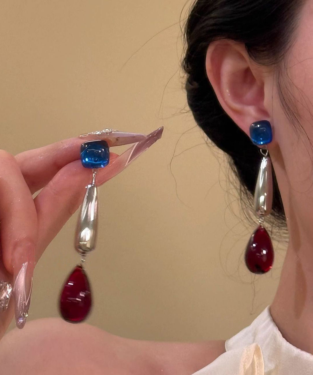 Boucles d'oreilles pendantes en argent sterling multicolore avec pierres précieuses d'agate - TrendAura