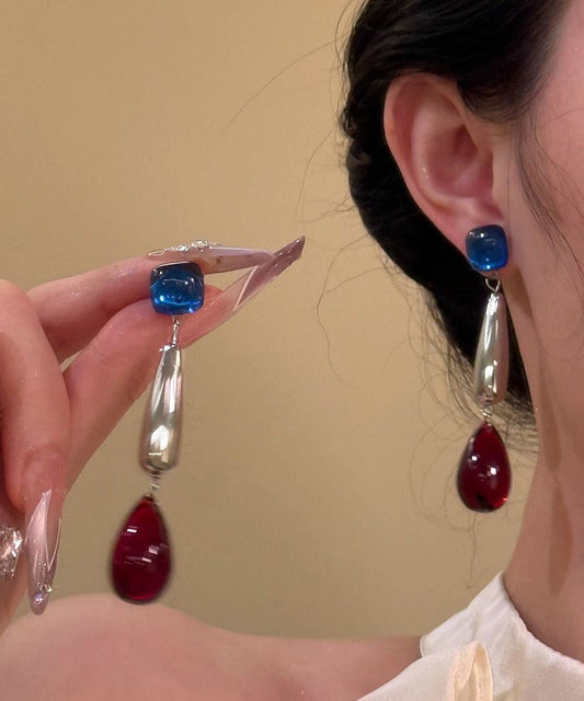 Boucles d'oreilles pendantes en argent sterling multicolore avec pierres précieuses d'agate - TrendAura