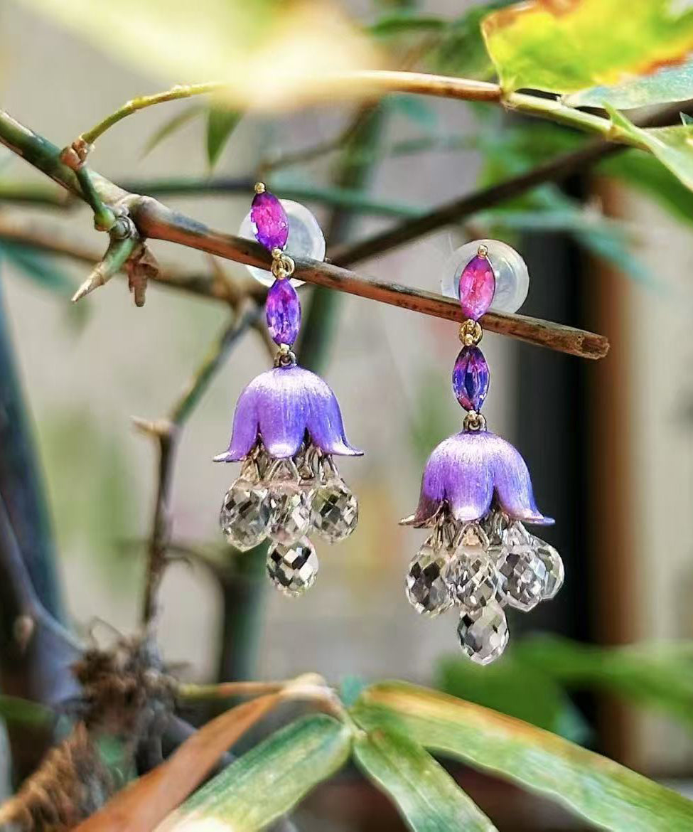 Boucles d'oreilles pendantes à pampilles en acrylique violet style campanule - TrendAura